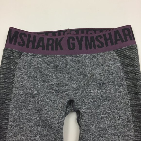 GYMSHARK Heather Gray Purple Logo Waistband Butt Pull On Active Leggings Pants - Picture 3 of 9